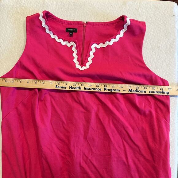 Talbots 16W Hot Pink v Neck sheath dress white detailing - Picture 2 of 7